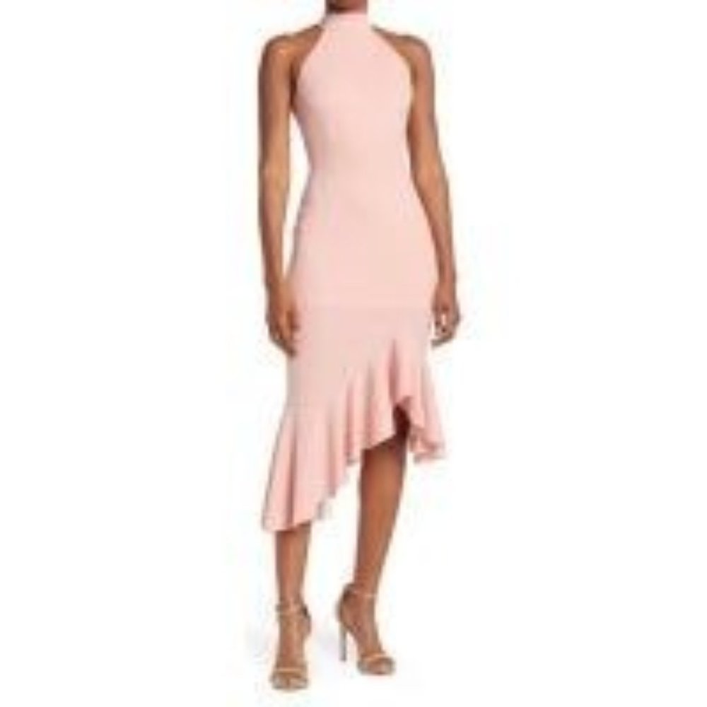 The Fashion Poet High-Neck Ruffle-Trim Dress, Pink, Size: XS